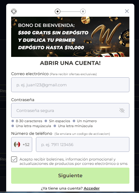 Cómo registrarse en Winpot Casino