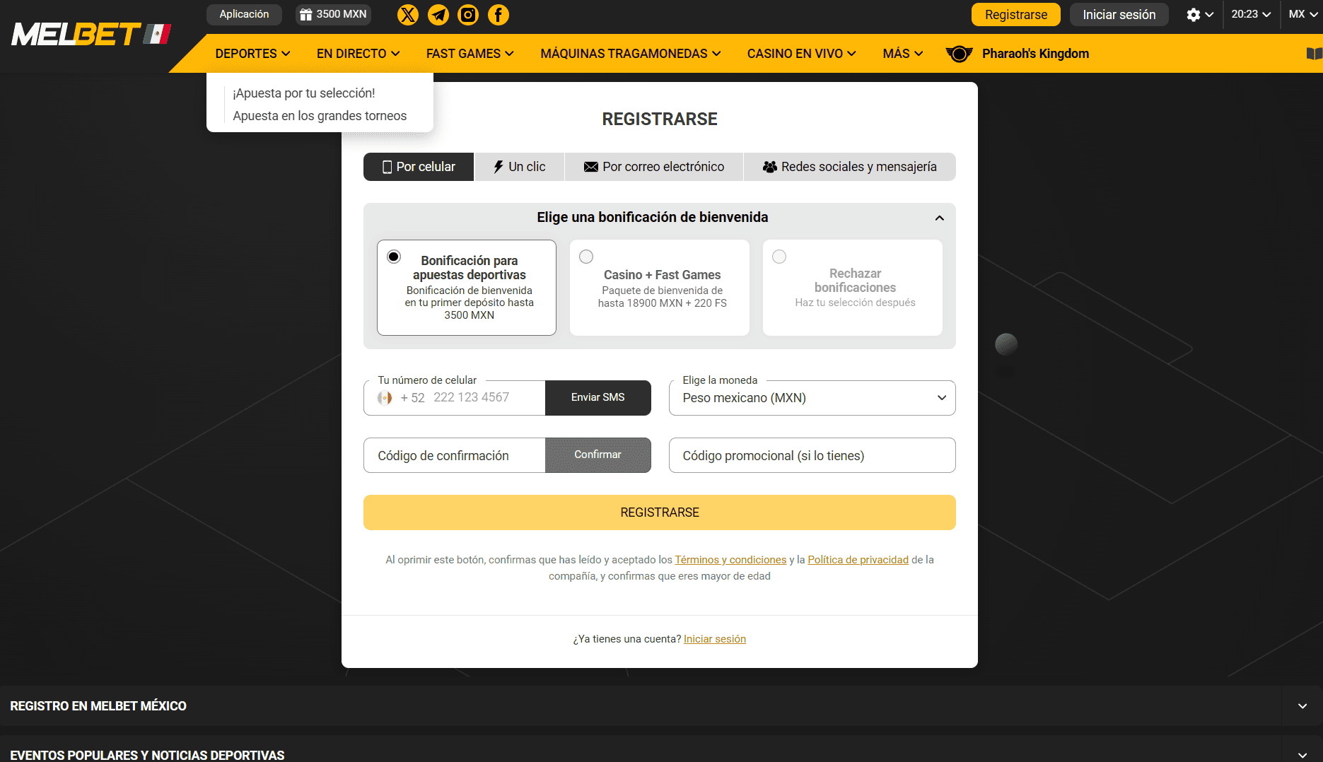 Registro en Melbet México