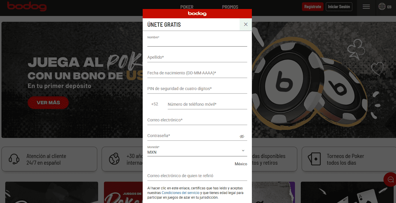 una cuenta en Bodog