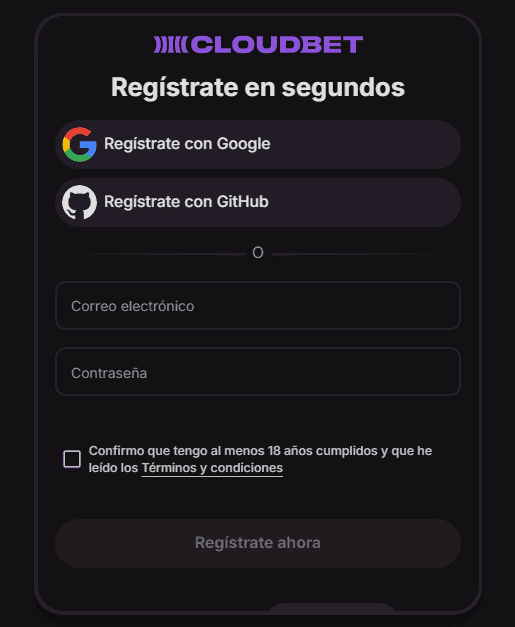 registrarse en Cloudbet