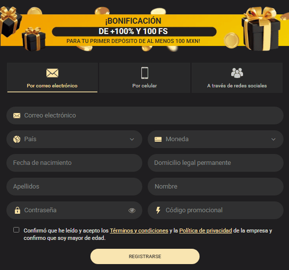 Registrarse 1xslots