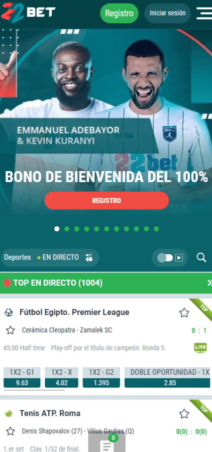 Aplicación móvil de 22Bet y jugar desde el navegador web