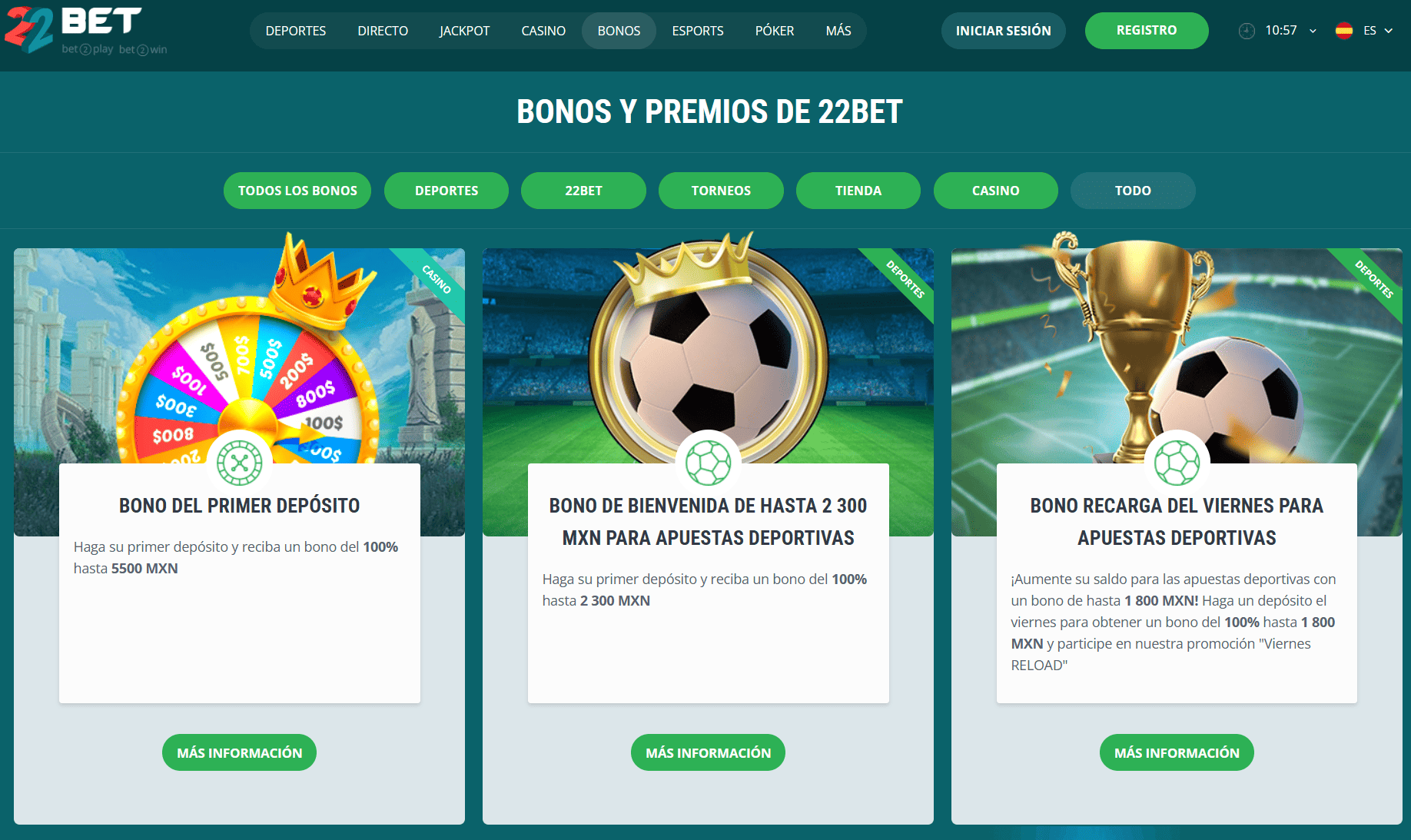 Ofertas y bonos en el casino 22Bet de México