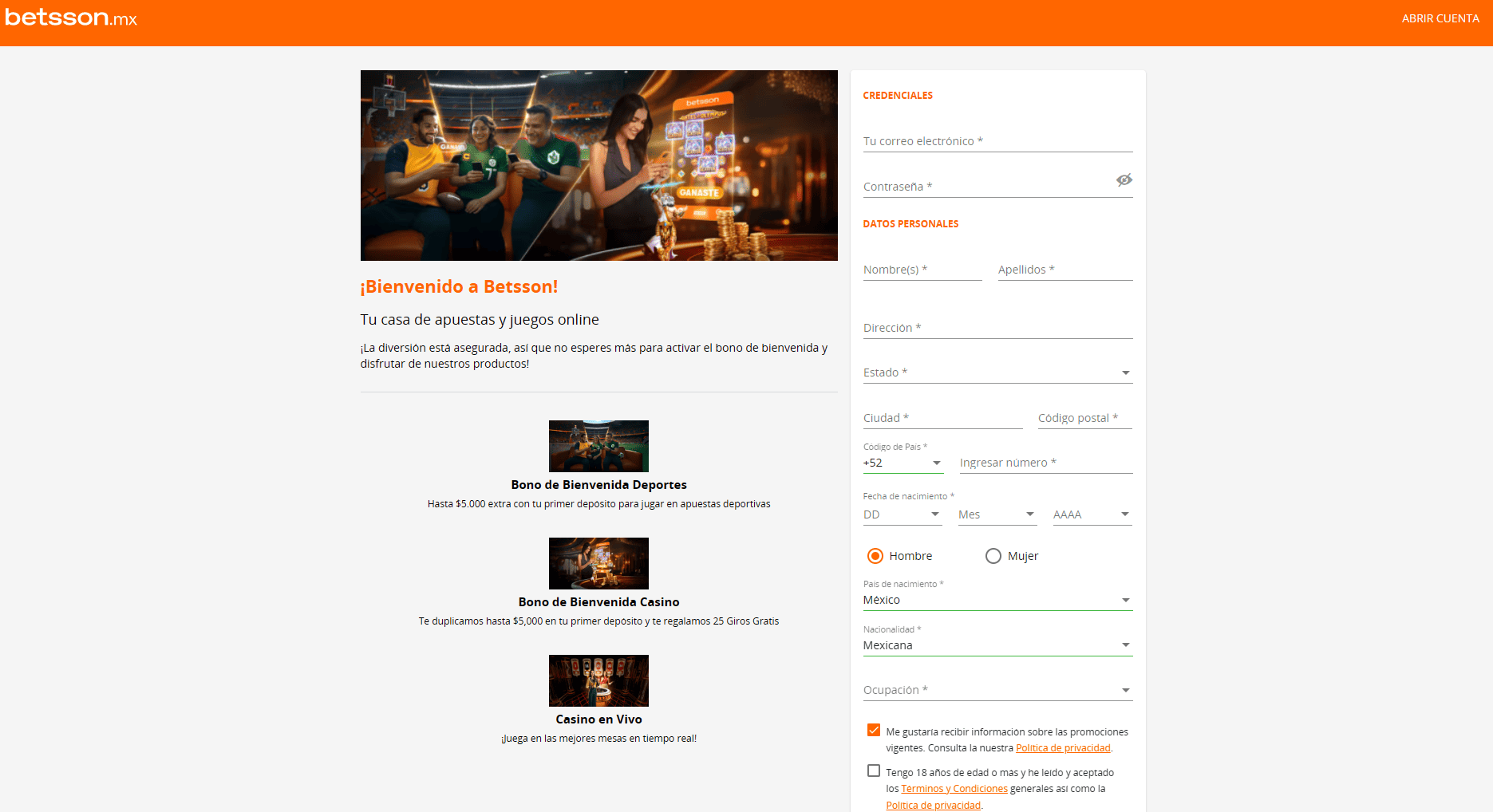 Betsson casino en México: Registro paso a paso